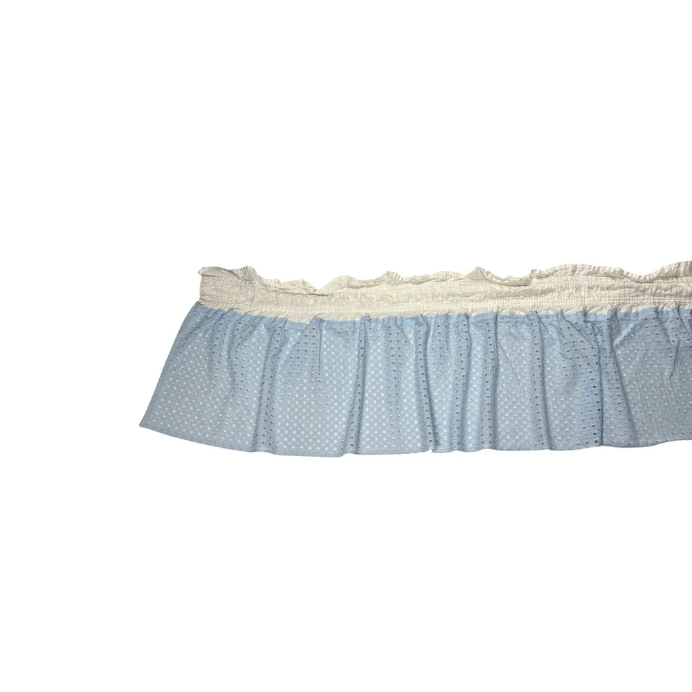 Vintage Baby Blue & White Ruffled Valance 1 Single Short Curtain Eyelets Cottage